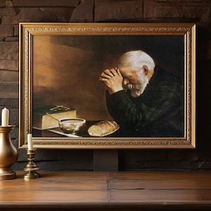 Art mural homme priant pour du pain par Eric Enstrom, Grace vieil homme priant pour de la nourriture, décoration murale imprimée, art de prière de table homme, pain quotidien.
