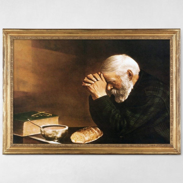 Grace By Eric Enstrom Digital Download, Man Praying Over Bread Printable Art, Vintage Printable Art, Old Photography Wall Art.