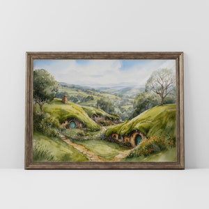 The Beautiful Shire Landscape Painting, Hobbiton Fantasy Fine Art Print, Fellowship Ring Landscape Poster.