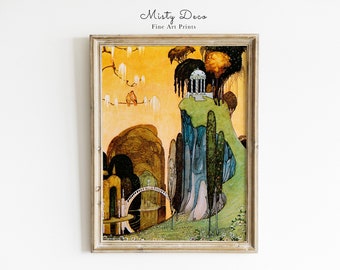 Bel art de conte de fées vintage de Kay Nielsen, art mural vintage coloré, illustration de Kay Nielsen, l'âge d'or de l'illustration.