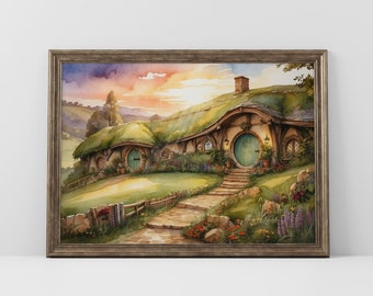 Uniek fantasiehuis in een prachtig landschap Power Ring Fine Art Print.