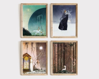 Kay Nielsen Collection Set of 4, Fairytale Gallery Wall, Kids Room Wall Decor, the Golden Age of Illustration, Famous Fairytale Art.