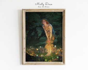 Midsummer Eve by Edward Robert Hughes Printable Wall Art, The Golden Age of Illustration, Fairy Whimsical Fairies Magical Wall Decor.