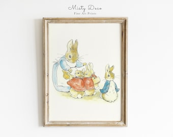 Peter Rabbit Beatrix Potter Vintage Illustration, Kids Storybook Wall Art, Cute Bunny Fairy Tale Print Art, Nursery Vintage Rabbit Poster.