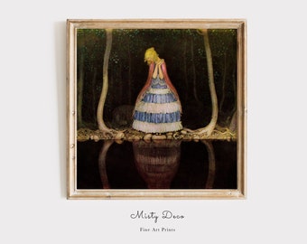 Bel art de conte de fées folklorique nordique par John Bauer, art mural de conte de fées princesse. Imprimable John Bauer l'âge d'or de l'illustration.