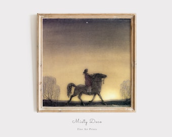 Fantastique conte de fées Prince on Horse art par John Bauer, art mural imprimable. Décoration murale de conte de fées, l'âge d'or de l'illustration.