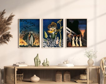 Curated blue vintage gallery wall of three (3). Fairy tale art by Kay Nielsen. Three vintage printables. Blue wall decor. Digital prints.