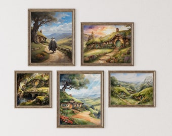 High Fantasy Power Ring Landscape Collection of 5, Printable Watercolor Fellowship Paintings for your fantasy gallery wall at home.