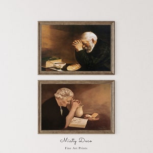 Grâce et gratitude, oeuvre d&#39;art chrétienne célèbre d&#39;Eric Enstrom, prière pour du pain, prière pour Jésus, homme et femme en prière, prière pour le vieil homme.