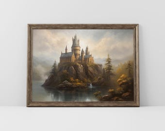 Fantasy Zauberer Schule Öl Gemälde, Zauberer Akademie Poster Kunst, Zauberschloss Fantasy Fine Art Druck.