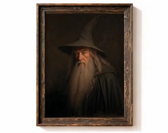 Stämningsfullt och mörkt trollkarlsporträtt, mörk fantasy-konsttryck, väggkonst med maktringen, affisch med sällskap.