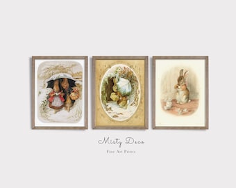 Beatrix Potter Vintage Rabbit Illustration Collection, Cute Nursery Bunny Art, Whimsical Rabbit Wall Art, Cute Kids Room Print Art.
