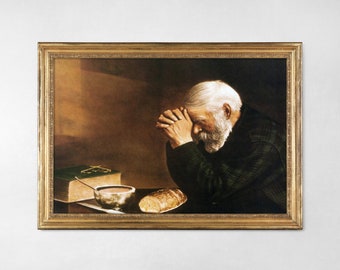 Grace By Eric Enstrom Digital Download, Man Praying Over Bread Printable Art, Vintage Printable Art, Old Photography Wall Art.