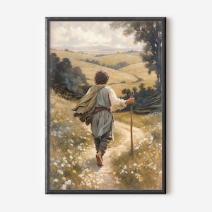 Leaving the Shire on the way to new Adventures, Unique Fellowship Ring Fantasy Oil Painting, Digital High Fantasy Lord Landscape Wall Art,