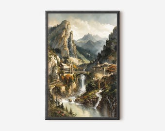 Elvish Fluss Landschaft, Ölgemälde, Kraftring Fine Art Print, Gemeinschaft Fluss Poster.