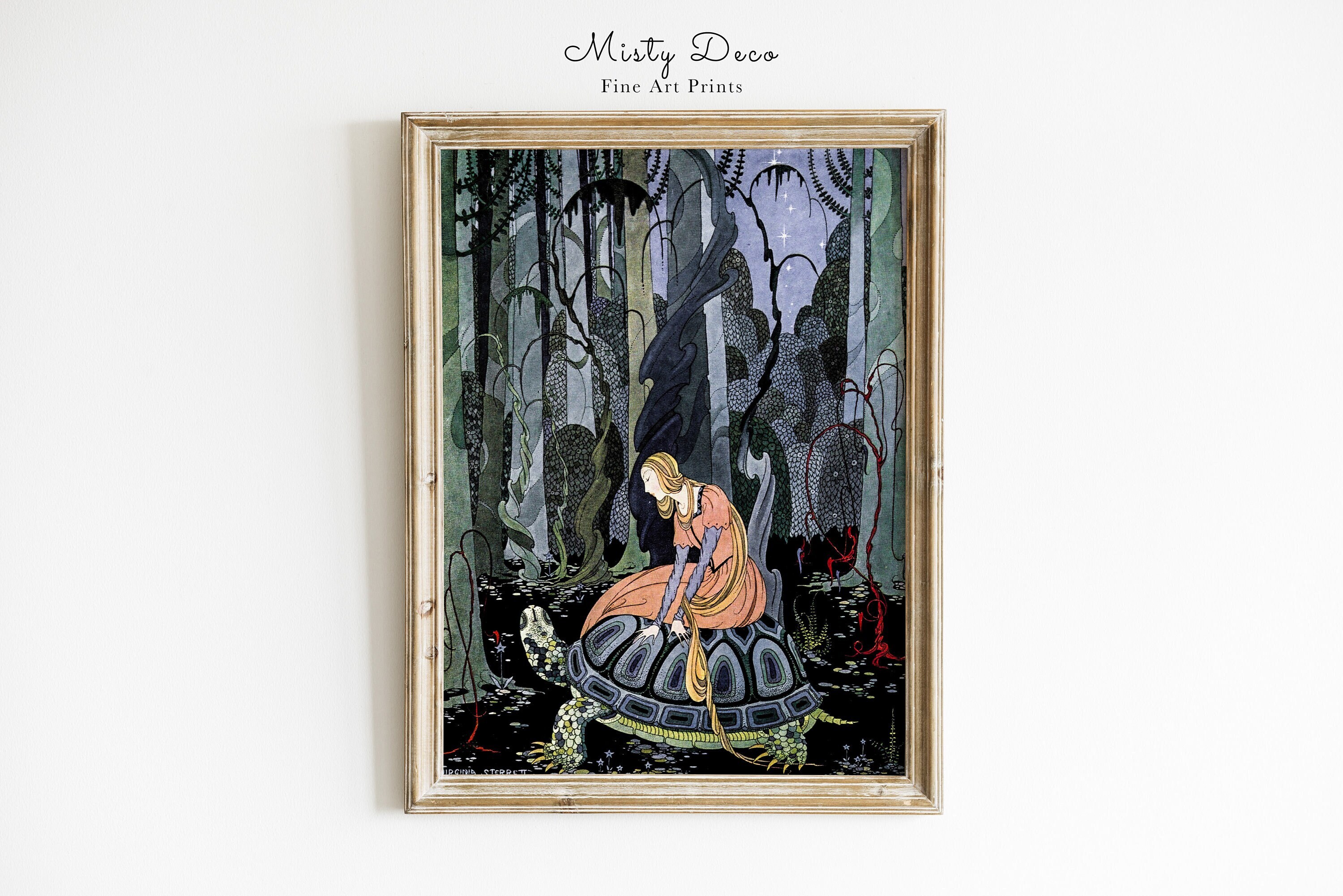 Whimsical Turtle Vintage Illustration by Virginia Frances Sterrett.