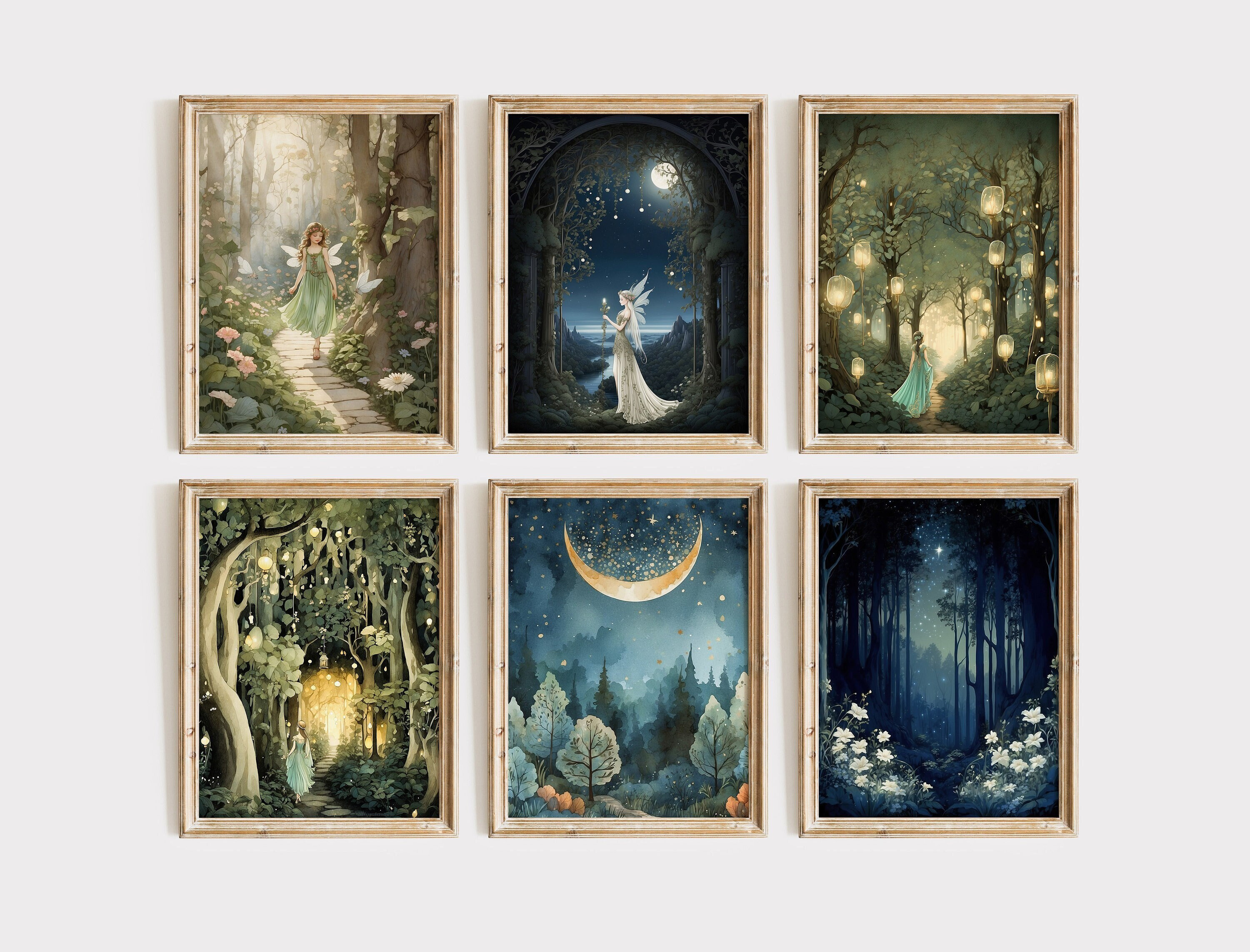 Collection of Printable Magical Forest Wall Art, Enchanting Princess and Fairy Art For Nursery or Children's Room, Spiritual Forest Poster.
