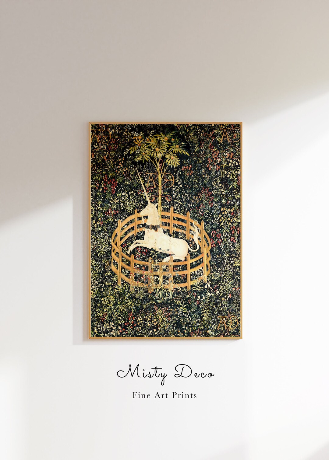 Unicorn Rests in a Garden Printable Art, Unicorn in Captivity Print ...