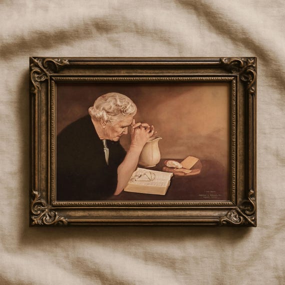 Gratitude by Eric Enstrom, Old Woman Praying Over Bread, Pray To Jesus Fine Art Print, Elderly Woman Praying Over Food, Pray to God Art.