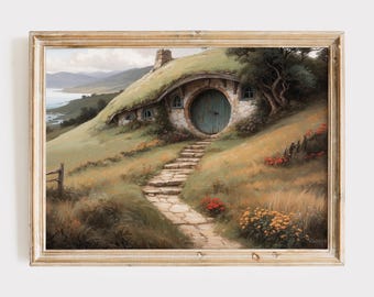 Unique House in Fantasy Valley Landscape Fine Art Print, Fantasy House Power Ring Landscape Wall Art, Fellowship Poster.