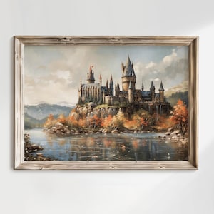 Zaubererschule im Herbst Landschaft Ölgemälde, Magische Schule Fine Art Print, Zauberer Academia Wandkunst, Zaubererschloss Druck.