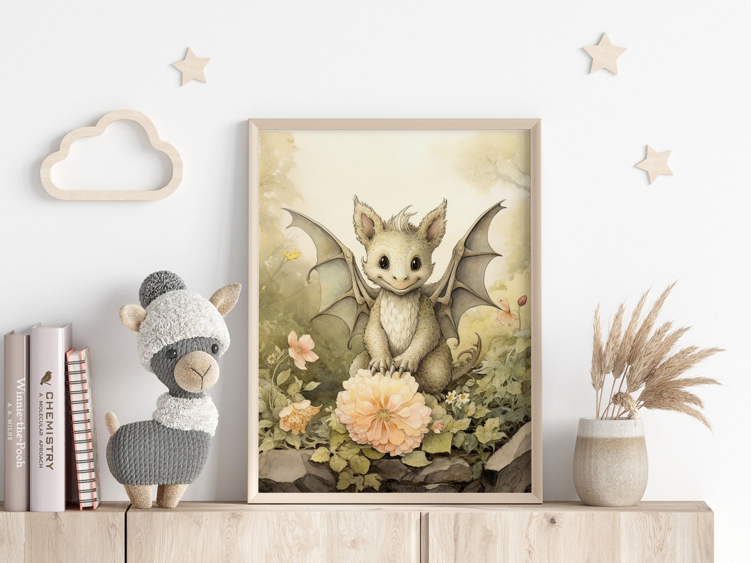 Cute Baby Dragon Nursery Wall Art, Printable Fairy Tale Kids Room Art ...