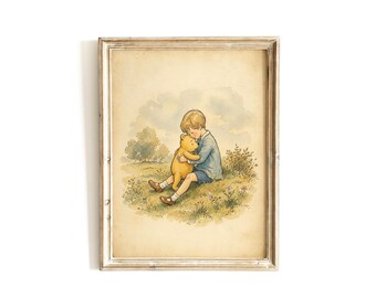 Vintage Vinnie the Pooh Illustration, Pooh Best Friends Forever Print, Cozy Retro Wall Art for Nursery.