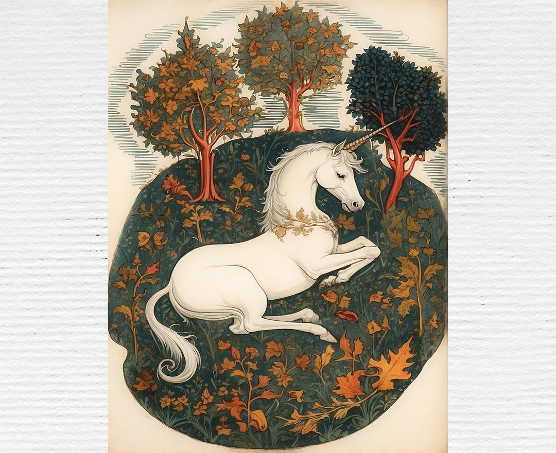 Vintage Medieval Unicorn Illustration, Antique Unicorn Printable Wall ...