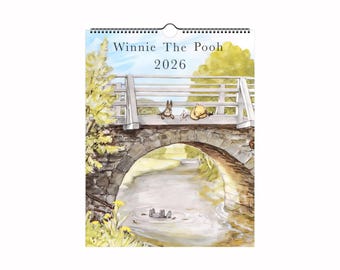 Vintage Winnie the Pooh Wall calendar 2026 (US & CA). Vertical 8.5 x 11''.