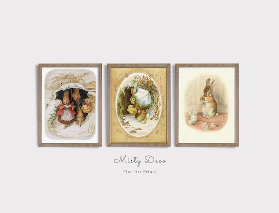 Beatrix Potter Vintage Rabbit Illustration Collection, Cute Nursery Bunny Art, Whimsical Rabbit Wall Art, Cute Kids Room Print Art.