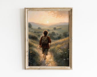 Halfling Leaving Home Poster, Fantasy Power Ring Landscape Digital Print, Fellowship Wall Art.