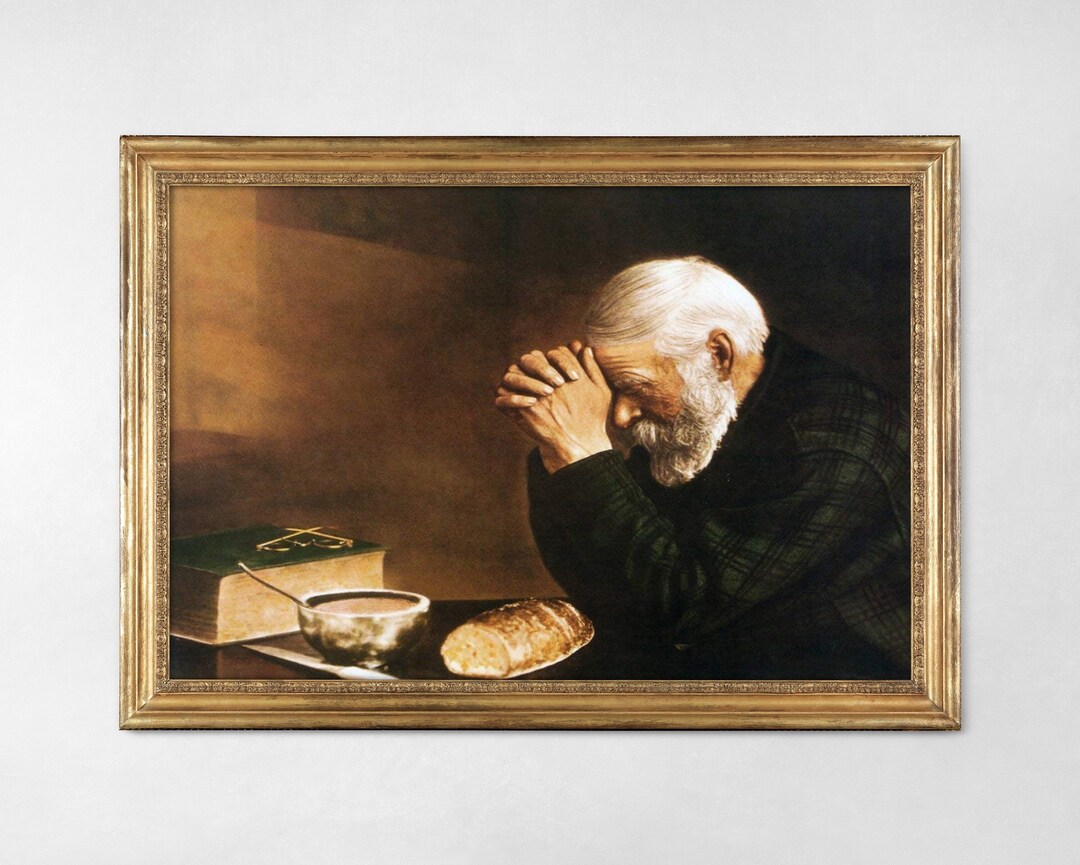 Print With Verse From Bible Man Praying Bread Print With Verse From Bible Man Praying Bread