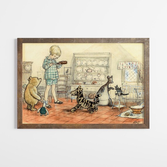 ビンテージのくまのプーさんと仲間たちの印刷可能な壁アート、ティガー