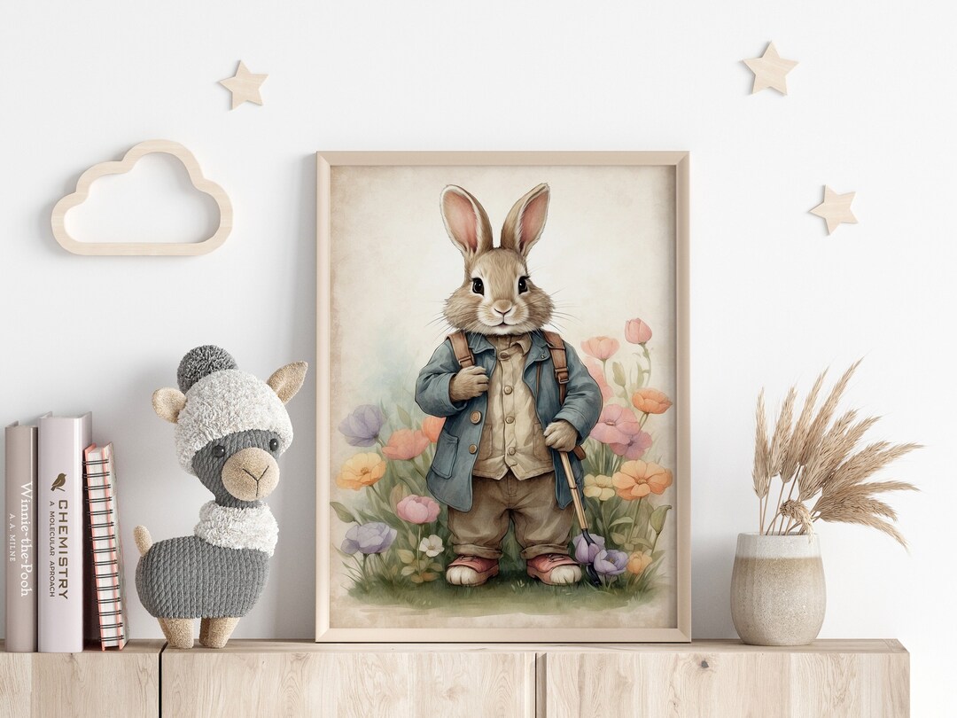 Benjamin Bunny Watercolor Painting, Nursery Rabbit Wall Art, Printable ...