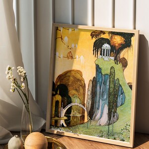 Beautiful vintage fairytale art by Kay Nielsen, Colorful vintage wall art, Kay Nielsen illustration, the Golden Age of illustration.