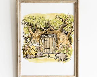 Winnie the Pooh und seine Freunde Vintage Illustration, klassische Winnie the Pooh Wandkunst fürs Kinderzimmer, Retro Fine Art Print fürs Kinderzimmer.
