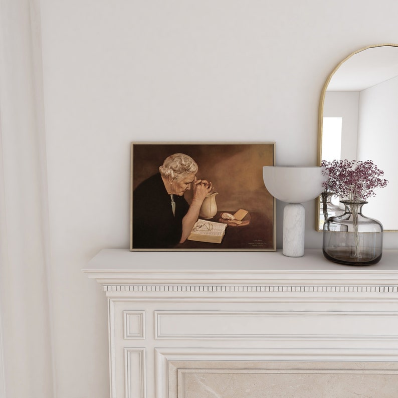Gratitude by Eric Enstrom, Old Woman Praying Over Bread, Pray To Jesus Printable Wall Art, Elderly Woman Praying Over Food, Pray to God Art.