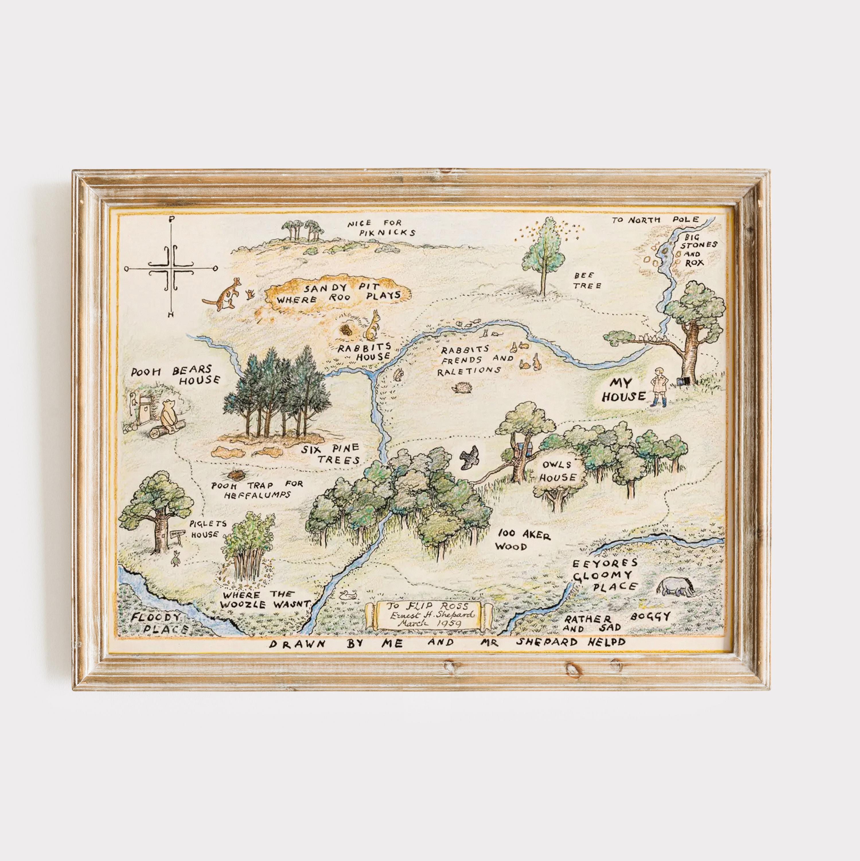 くまのプーさん 100 エーカーの森の地図のイラスト、ビンテージの子供