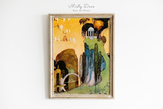 Beautiful vintage fairytale art by Kay Nielsen, Colorful vintage wall art, Kay Nielsen illustration, the Golden Age of illustration.