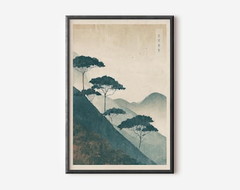 Japanese Landscape Poster, Japandi Nature Wall Decor for Living Room or Office, Japanese Woodblock Print.