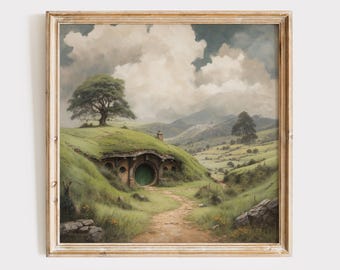 Unique House in Fantasy Valley Landscape Fine Art Print, Fantasy House Power Ring Landscape Wall Art, Fellowship Poster.