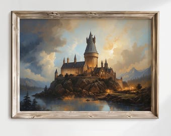 Fantasy Wizard Castle Oil Painting, Wizard Academy Poster Art, Wizarding Fantasy Fine Art Print.