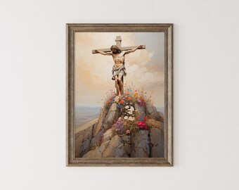呪物 キリスト Jesus ジーザス イエス 十字架 ART アート 額縁 絵画 イエスの磔刑の油絵、十字架上のイエス・キリスト、花山の十字架の壁画