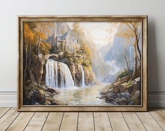 Elvish Fluss Landschaft, Ölgemälde, Kraftring Fine Art Print, Gemeinschaft Fluss Poster.
