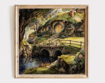 Unique House in Fantasy Valley Landscape Fine Art Print, Fantasy House Power Ring Landscape Wall Art, Fellowship Poster.