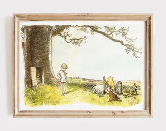 Vintage Winnie Puuh Illustration, Retro Wandkunst fürs Kinderzimmer, Klassische Winnie Puuh Illustration.