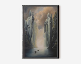 Moody Dark Fantasy landschapskunst aan de muur, poster Pillars of Kings, Digital Fellowship Fantasy Painting, Power Ring-afdrukken.