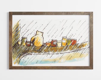 保育園向けのレトロなくまのプーさんのイラスト、デジタルダウンロード