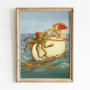 RARE Ida Rentoul Outhwaite Wall Art, Vintage Nursery Poster, Children and Octopus Illustration, Vintage art for Children&#39;s Room.