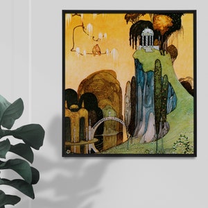 Beautiful vintage fairytale art by Kay Nielsen, Colorful vintage wall art, Kay Nielsen illustration, the Golden Age of illustration.